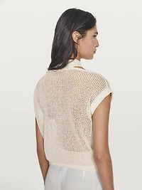 Knit top with cut-out neck