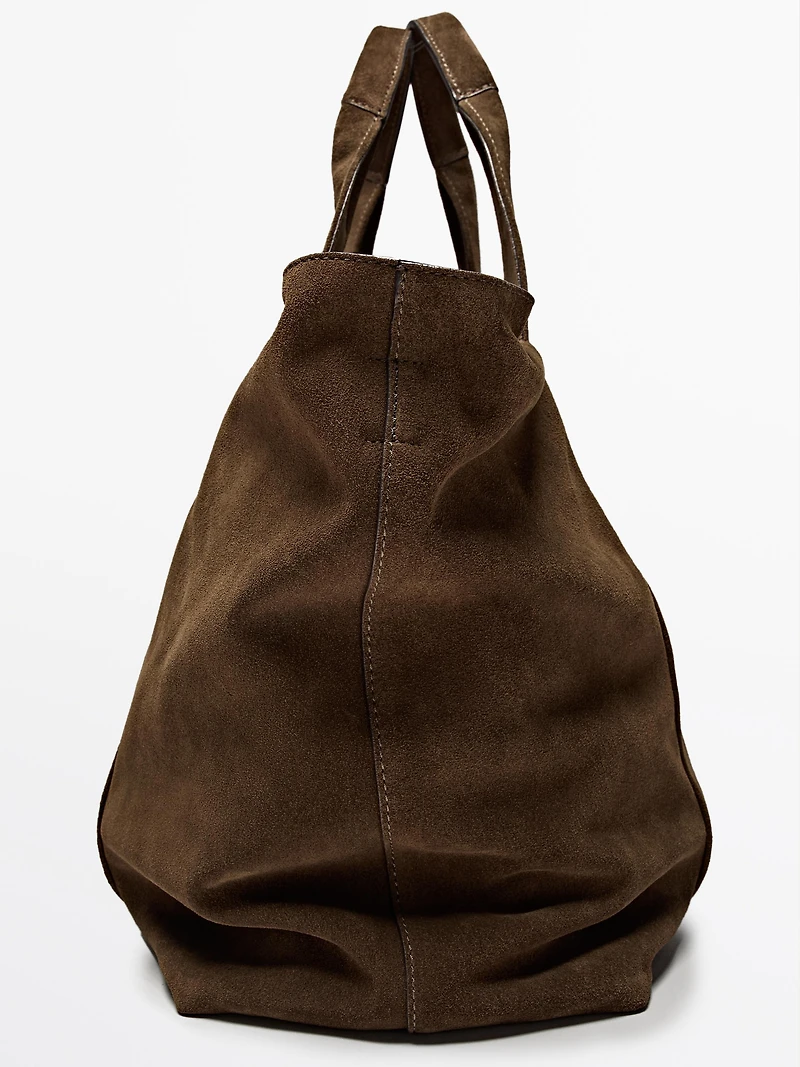 Split suede leather tote bag