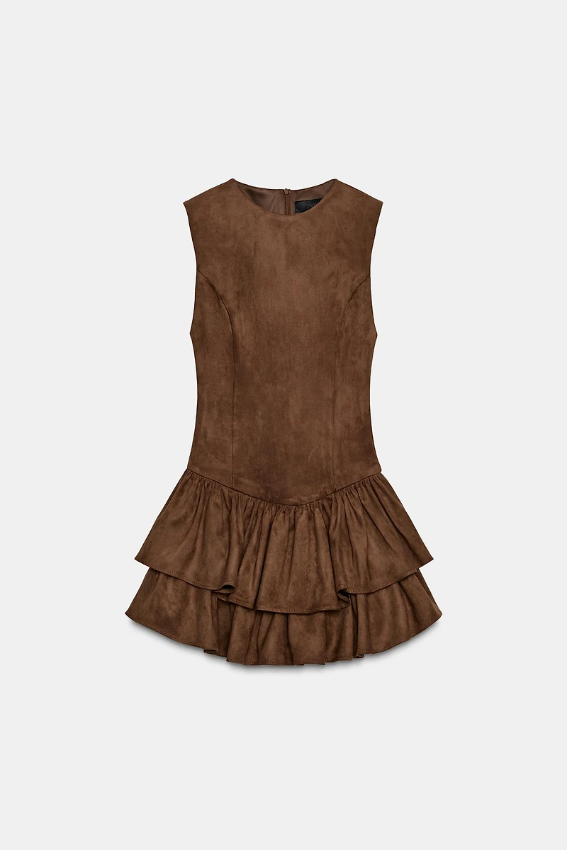 ROBE COURTE EFFET DAIM À VOLANTS