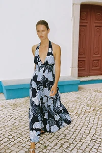 ROBE MI-LONGUE HALTER À IMPRIMÉ FLORAL