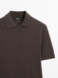 Short sleeve cable-knit polo shirt