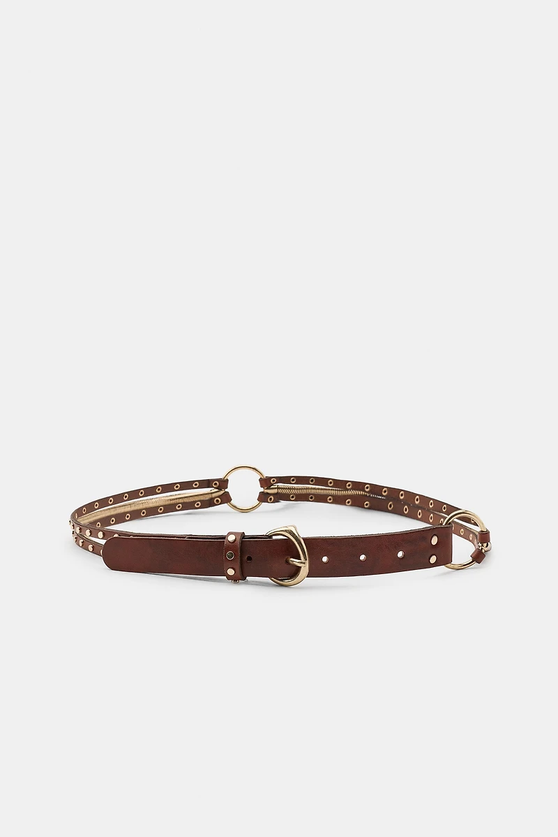 CEINTURE BIMATIÈRE CUIR ET CLOUS