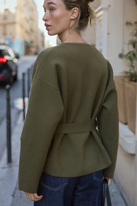 BELTED SHORT KNIT COAT