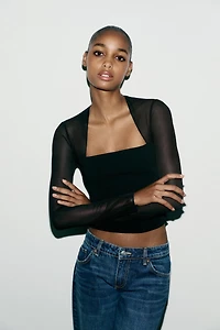 FITTED COMBINATION TULLE TOP