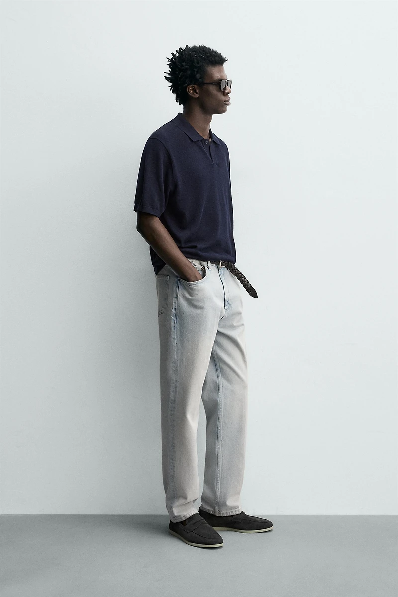 SILK LINEN BLEND KNIT POLO SHIRT