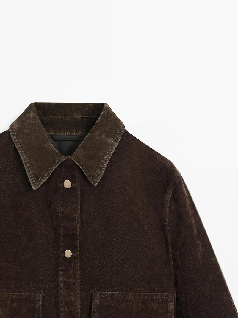 Veste denim courte avec poches finition velours