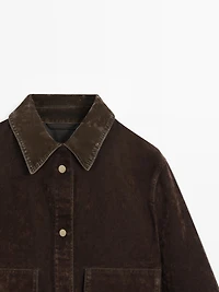 Veste denim courte avec poches finition velours