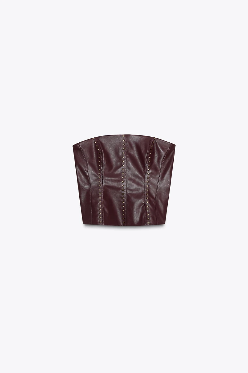 STUDDED FAUX LEATHER BANDEAU TOP