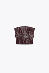 STUDDED FAUX LEATHER BANDEAU TOP