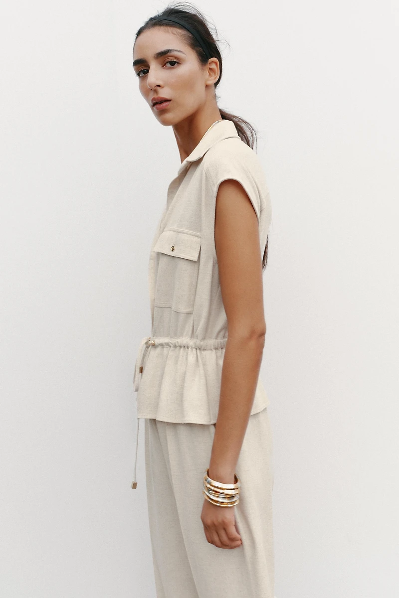 LINEN TWO-PIECE EFFECT JUMPSUIT