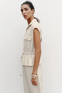 LINEN TWO-PIECE EFFECT JUMPSUIT