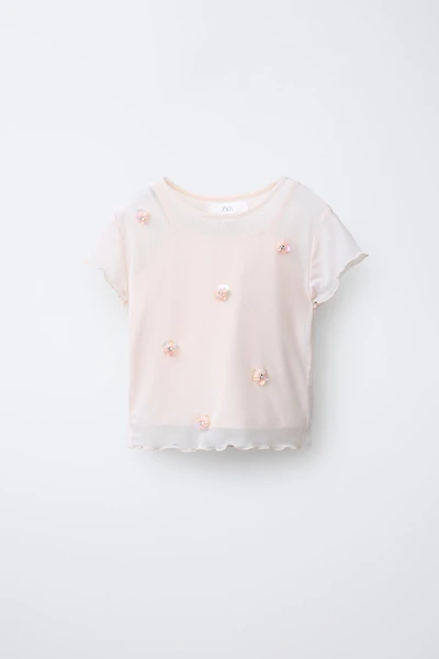 DOUBLE TULLE FLOWER T-SHIRT