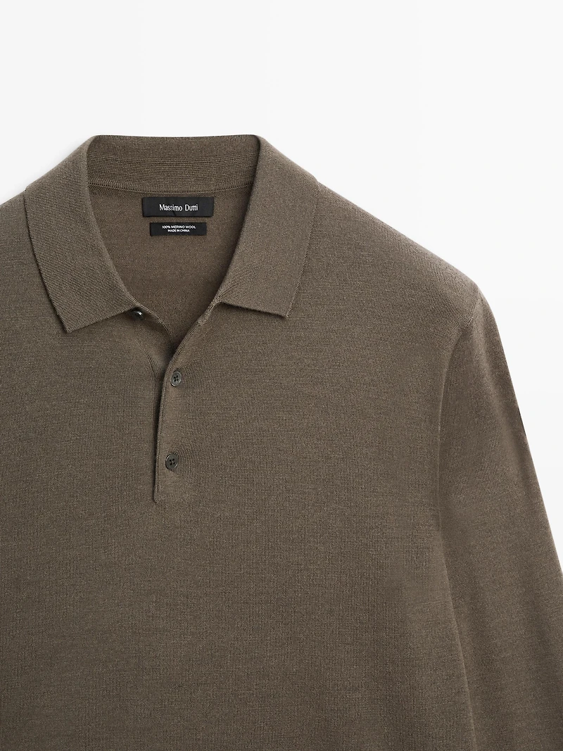 Merino wool knit polo sweater