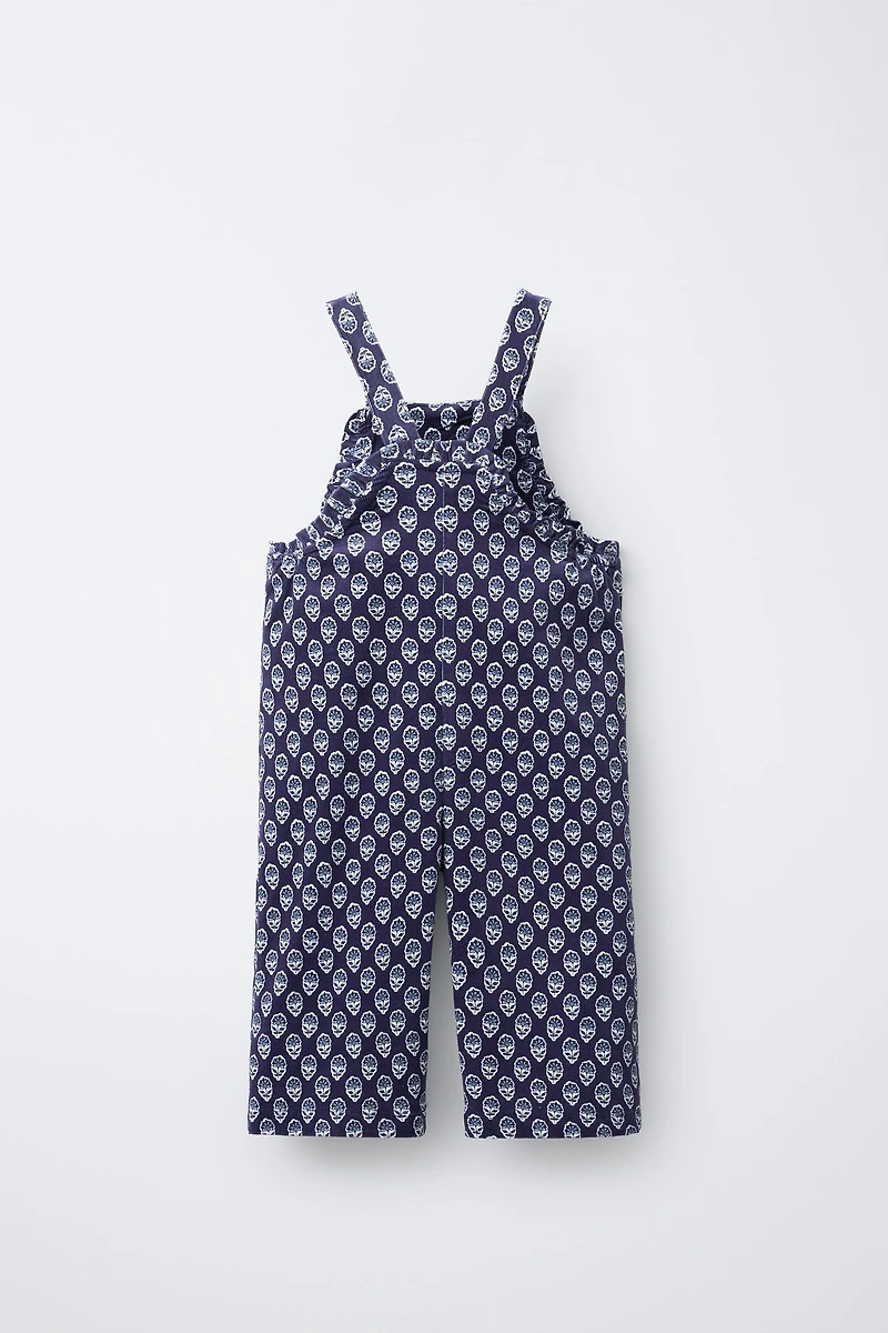 LONG FLORAL PRINT CORDUROY OVERALLS