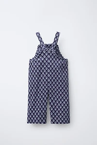 LONG FLORAL PRINT CORDUROY OVERALLS