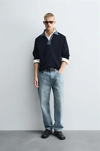 DENIM COLLAR KNIT POLO SHIRT