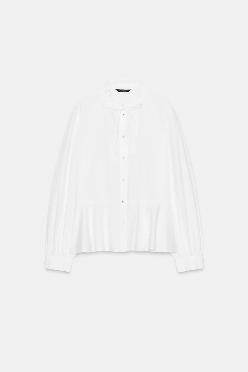 TIED PEPLUM POPLIN SHIRT