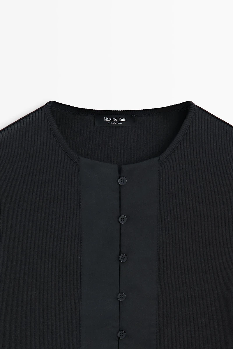 Cotton blend henley T-shirt with button detail