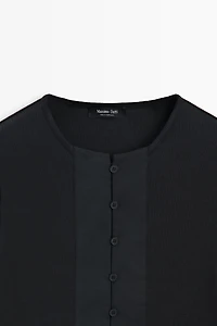Cotton blend henley T-shirt with button detail