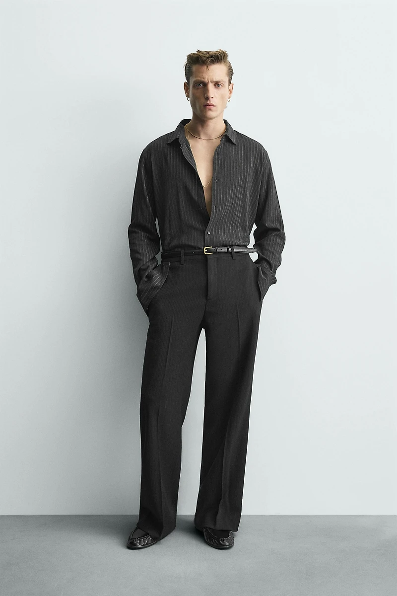 LIMITED EDITION SHINY STRIPED FLOWY SHIRT