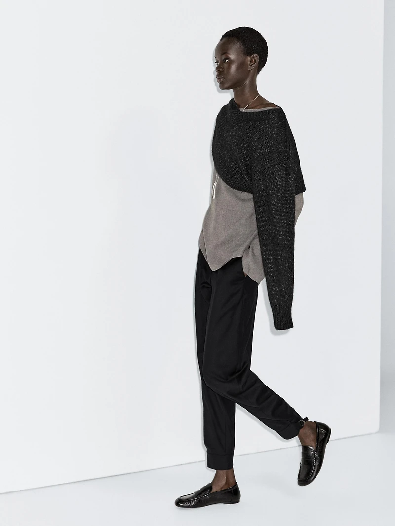 Wool blend sarouel trousers with buckle