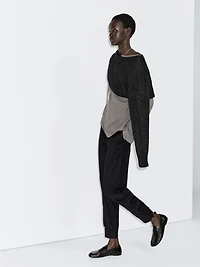 Wool blend sarouel trousers with buckle