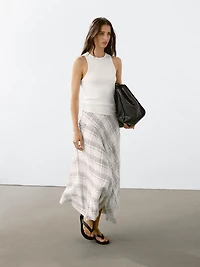 Flowing check midi skirt