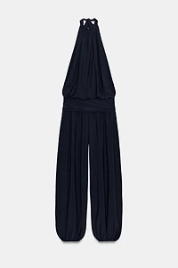 DRAPED HALTER BLOUSE JUMPSUIT
