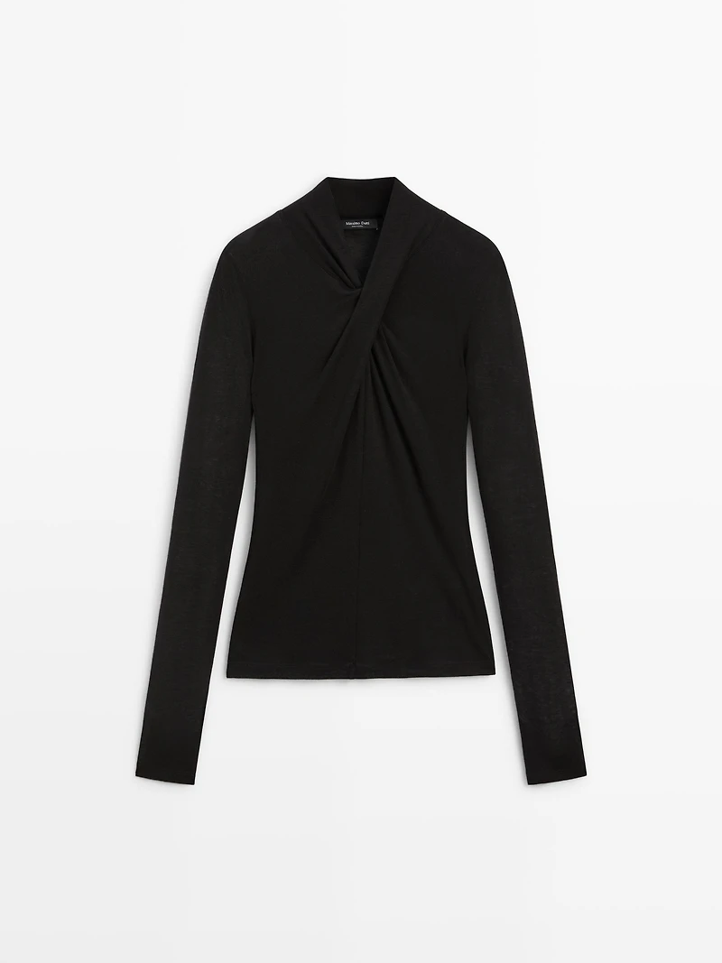 Lyocell and wool crossover top