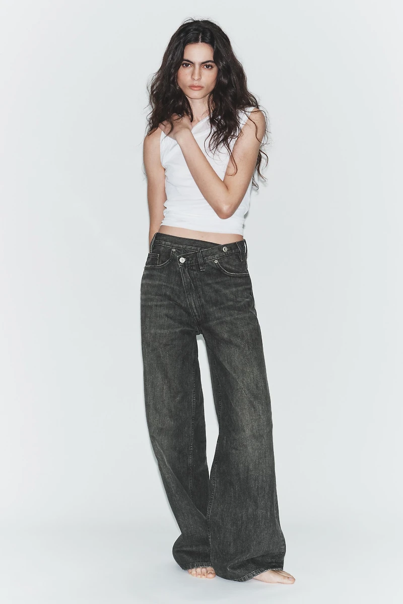 TRF HIGH-WAIST CROSSOVER WAIST WIDE LEG JEANS