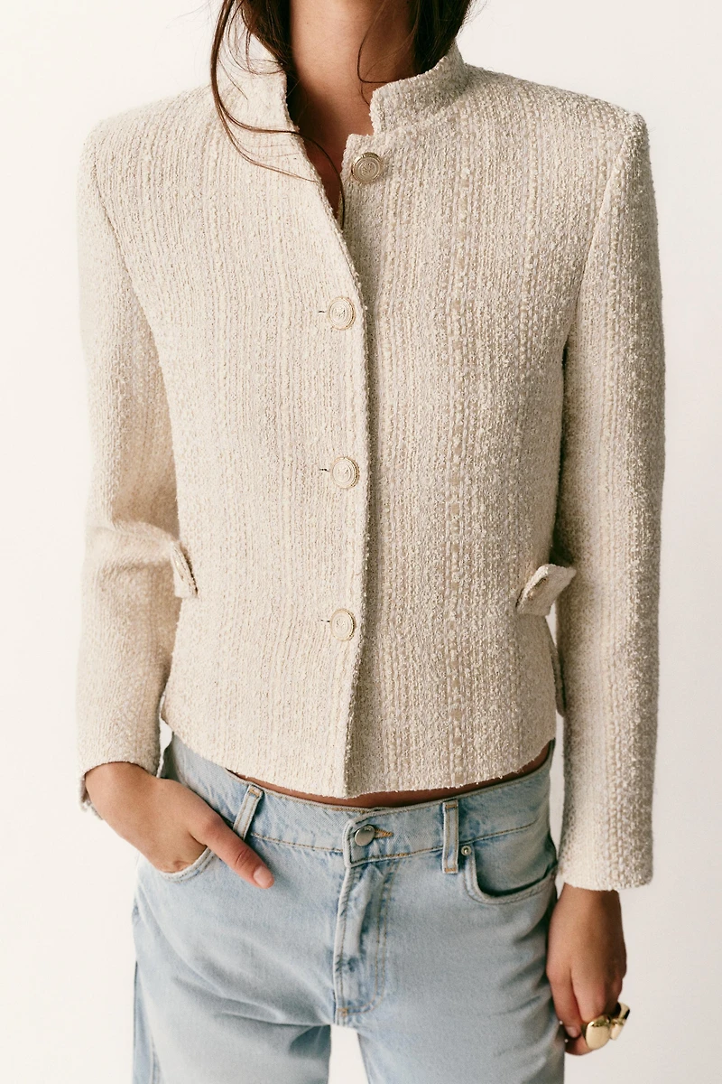 METALLIC THREAD SHOULDER PAD BLAZER