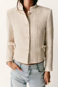 METALLIC THREAD SHOULDER PAD BLAZER
