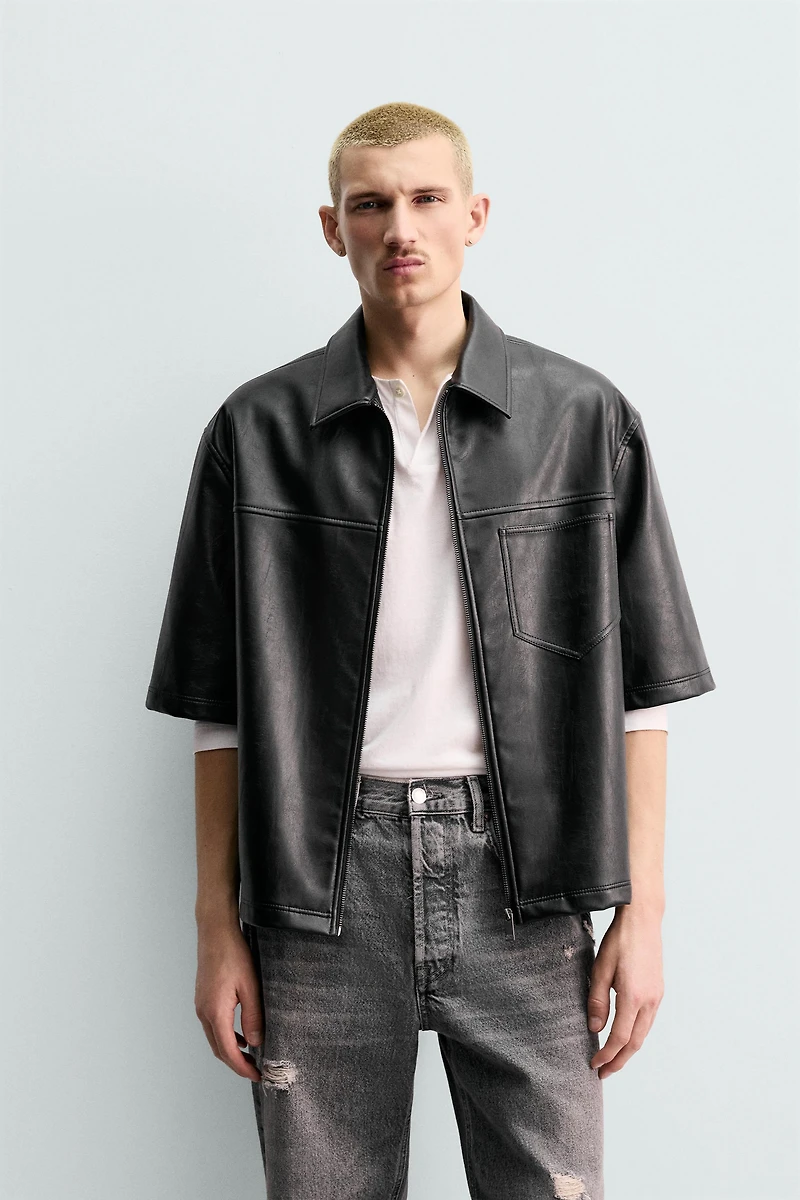 FAUX LEATHER RELAXED FIT OVERSHIRT