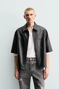FAUX LEATHER RELAXED FIT OVERSHIRT