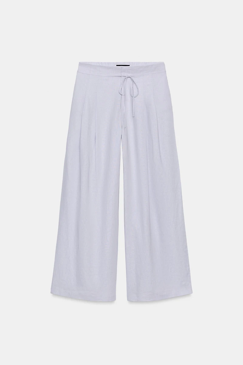 WIDE LEG PLEATED PANTS WITH LINEN