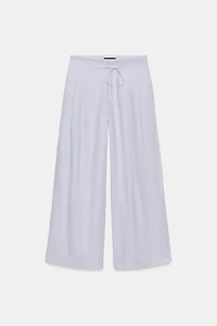 WIDE LEG PLEATED PANTS WITH LINEN