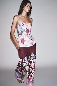 FLORAL PRINT BELTED BUSTIER TOP