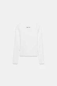 T-SHIRT CÔTELÉ À MANCHES LONGUES