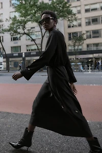 BELTED CREPE MIDI DRESS