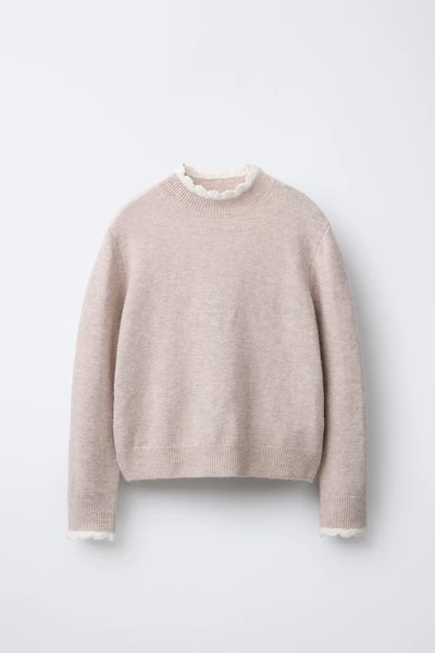 CROCHET TRIM KNIT SWEATER