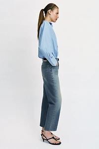 STRIPED SHOULDER PAD POPLIN SHIRT