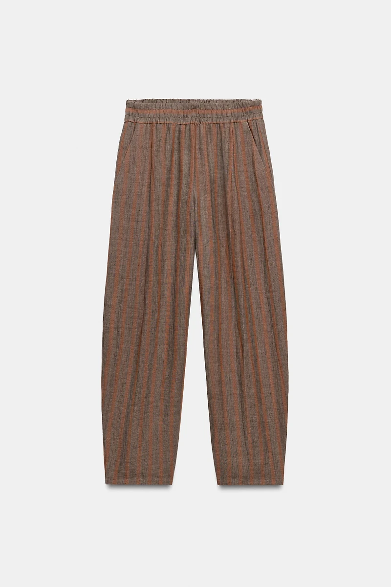 PANTALON À RAYURES 100 % LIN