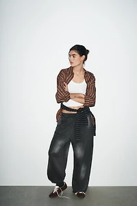 WASHED EFFECT RIPPED FLEECE PANTS