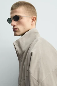 BLOUSON RELAXED FIT EN CUIR DAIM