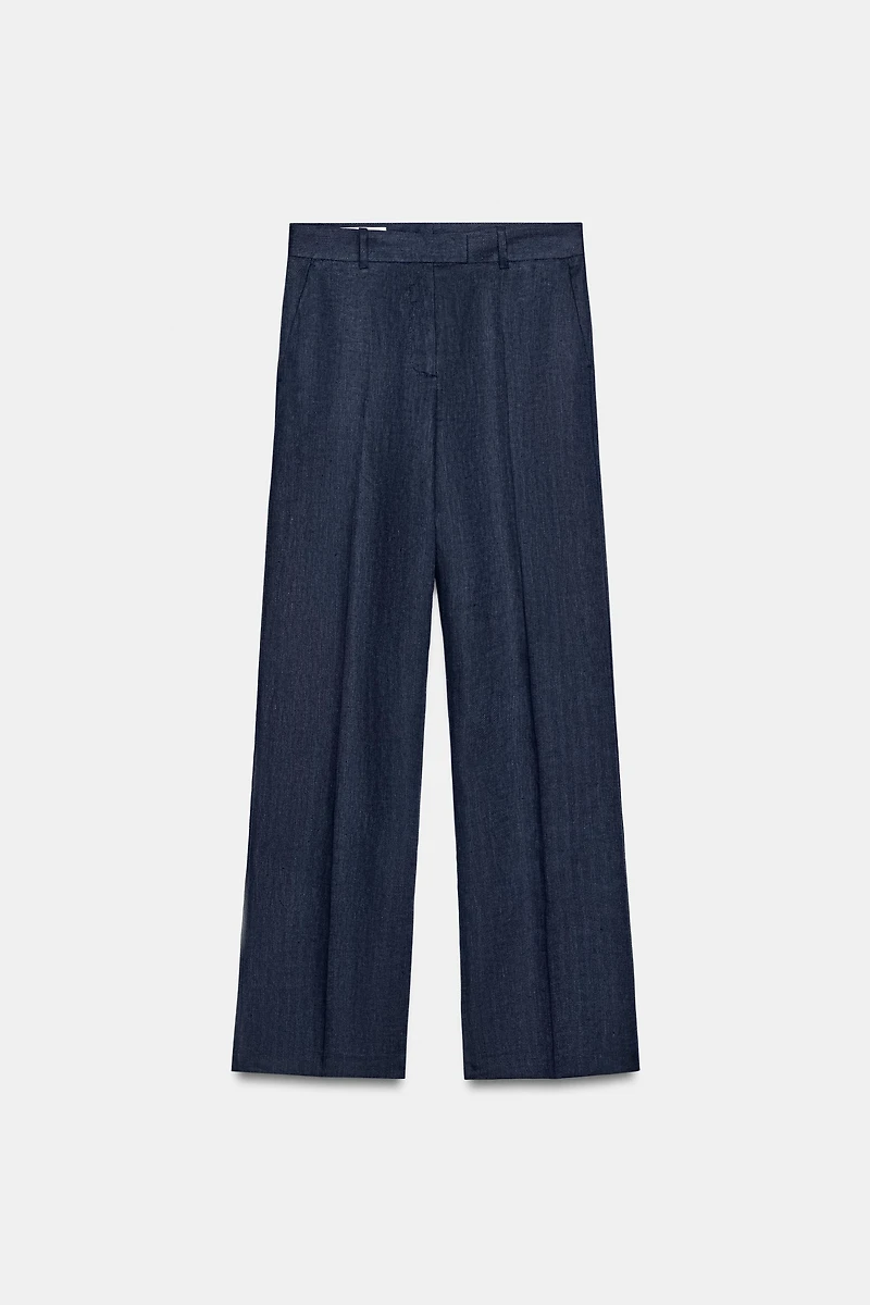 100% LINEN HERRINGBONE PANTS