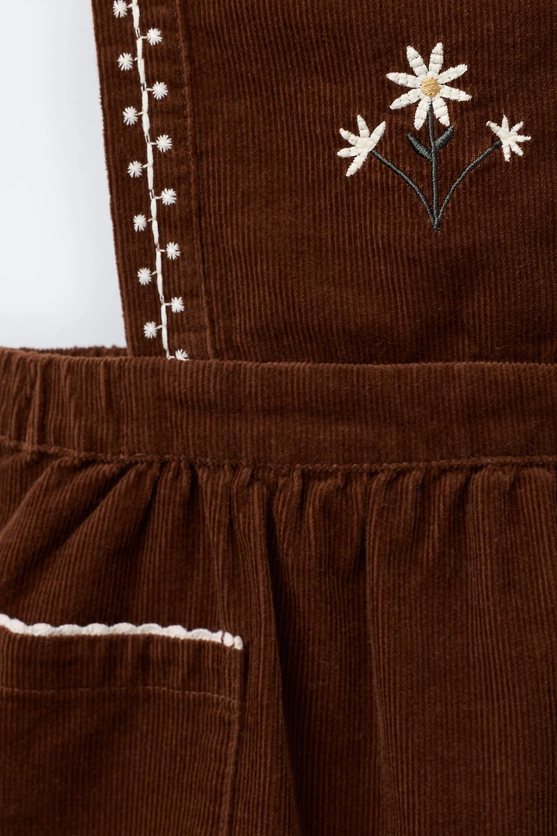 EMBROIDERED CORDUROY PINAFORE DRESS