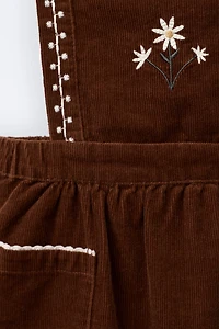 EMBROIDERED CORDUROY PINAFORE DRESS