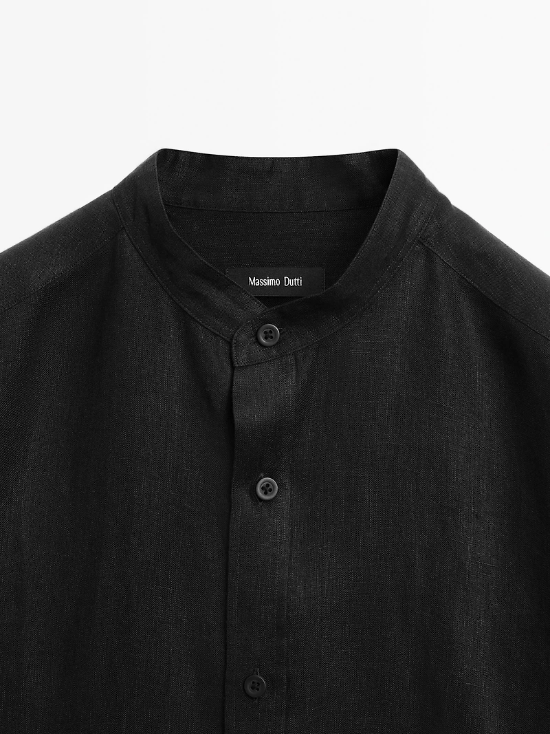 100% linen stand collar shirt