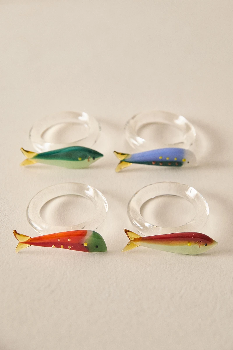 SET OF BOROSILICATE GLASS FISH NAPKIN RINGS (SET OF 4)