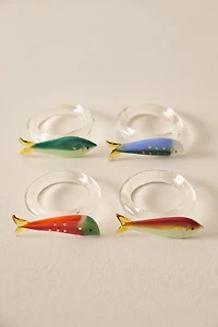 SET OF BOROSILICATE GLASS FISH NAPKIN RINGS (SET OF 4)